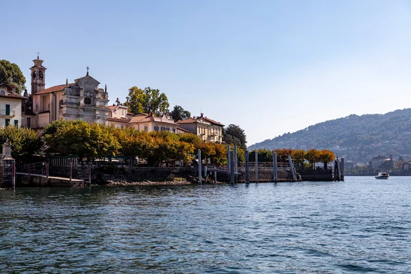 Stresa Lake Maggiore Buildings Boat Landings Summer Day Imagen de archivo