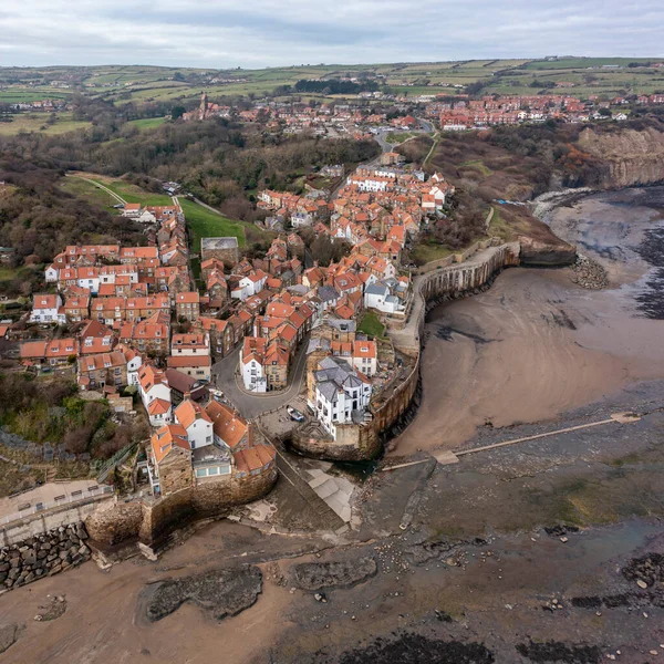 Robin Hoods Bay Whitby North Yorkshire High View Beach Square — Stock Photo, Image