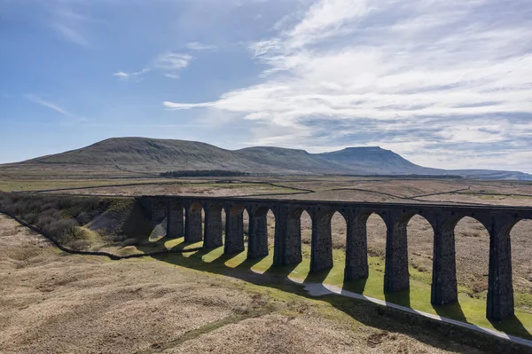 stock image ribblehead viaduct and ingleborough in the yorkshire dales from the east summer day no people
