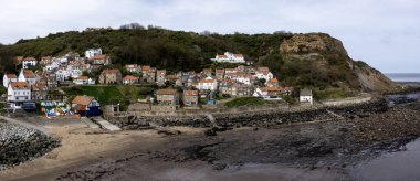 elevated panorama of runswick bay north yorkshire coast no people or vehicles clipart