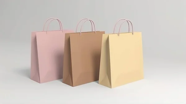 Üres Rózsaszín Bevásárló Táskák Háttérben Mock — Stock Fotó