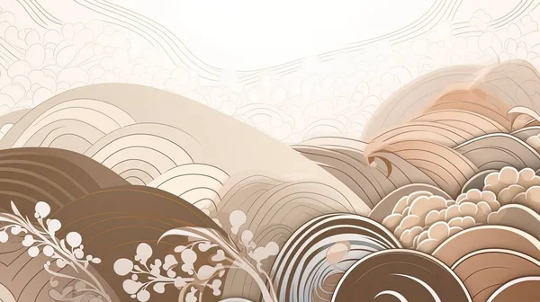 organic asian japanese line wave pattern oriental pattern traditional copy space with white background.