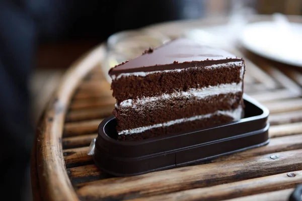 Házi Csokoládé Torta Szelet Brownie Házi Csokoládé Torta Fán — Stock Fotó