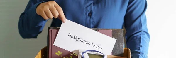 Quit Job Business Man Sending Resignation Letter Packing Stuff Resign — Stock Photo, Image