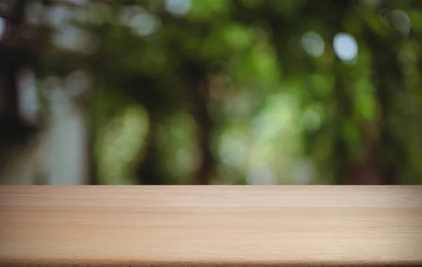 stock image Empty wood table top and blur of out door garden background Empty wooden table space for text marketing promotion. blank wood table copy space background