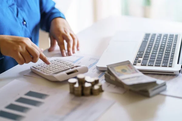 Small Business Accounting Businesswoman Accountant Verify Growing Business Calculator Accountancy — Fotografia de Stock