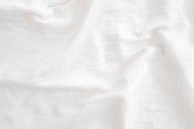 Kumaş perde arkası Beyaz keten branda buruşmuş doğal pamuk kumaş doğal el yapımı keten üst arkaplan Organik eko kumaş beyaz kumaş dokusu