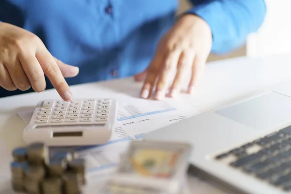 Small Business Accounting Businesswoman Accountant Verify Growing Business Calculator Accountancy — Foto de Stock