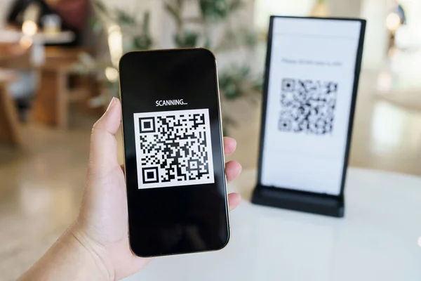 Qr code payment. E wallet. Man scanning tag accepted generate digital pay without money. scanning QR code online shopping cashless payment and verification technology