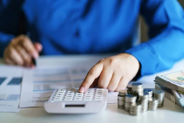 Small Business Accounting Businesswoman Accountant Verify Growing Business Calculator Accountancy — Foto de Stock