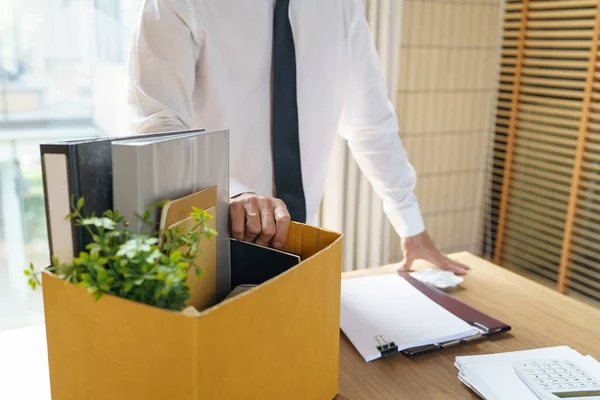 Quit Job Business Man Verzenden Ontslagbrief Verpakking Stuff Aftreden Depress — Stockfoto