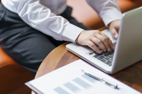 stock image Happy young Asian Woman working on computer Business Data Analyst