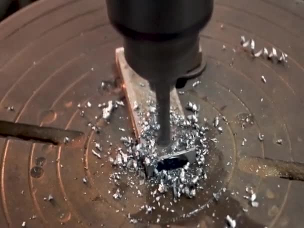 Eski Torna Makinesi Nin Metal Matkap Kesicisine Yakın Çekim Eski — Stok video