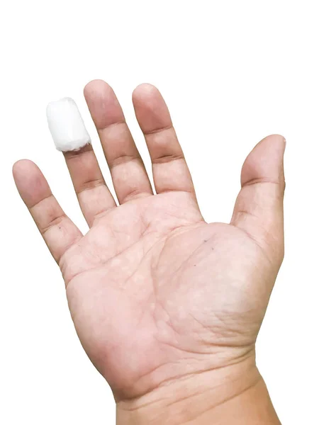 Mężczyzna Ręka Ranny Pierścień Palec Izolowany Białym Tle — Zdjęcie stockowe