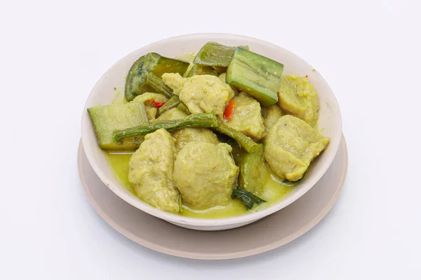 Curry Verde Con Bolas Pescado Con Berenjena Leche Coco Coco — Foto de Stock