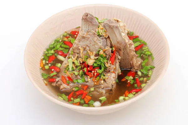 Close Hot Spicy Soup Dengan Pork Ribs Daging Babi Pedas — Stok Foto