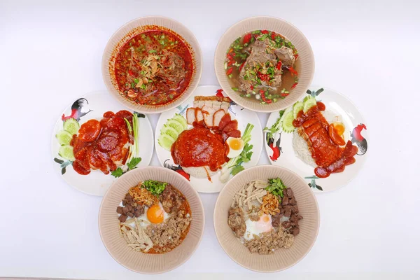 Set Asia Street Food Style Crispy Belly Pork Rice Barbekyu — Stok Foto