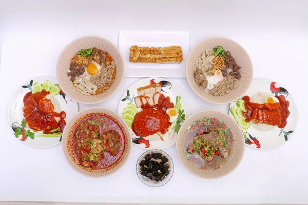 Set Asia Street Food Style Crispy Belly Pork Rice Barbekyu — Stok Foto
