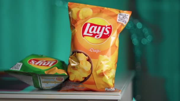 Tyumen Russia January 2023 Bag Lays Potato Chips Lays World — Stockvideo