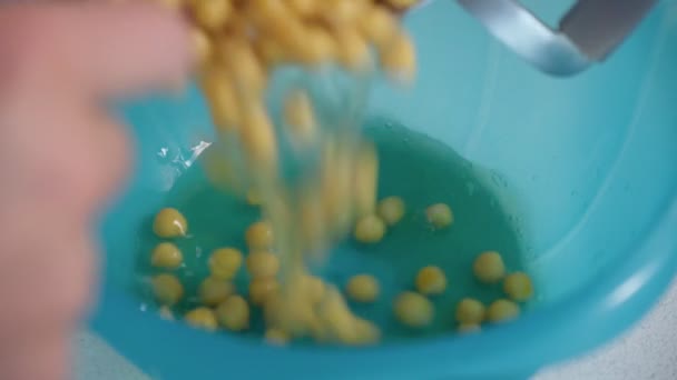 Chickpeas Legumes Dalam Air Masakan Vegetarian Siapkan Buncis Sebelum Membuat — Stok Video