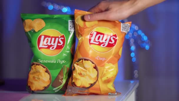 Tyumen Russia January 2023 Lays Potato Chips Popular American Brand — Stock Video
