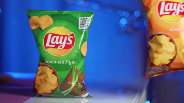 Tyumen Russia January 2023 Bag Lays Potato Chips Lays World — Stock Video