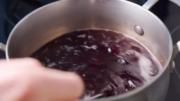 在水里煮糙米特写 有选择的重点 健康饮食的有机天然成分 — 图库视频影像