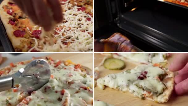 Collage Con Diversi Tipi Pizza Consistenza Sfondo Alimenti — Video Stock