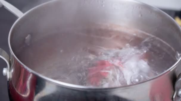 Brodo Minestra Pesce Con Sta Bollendo Cibo Caldo Bollente Focus — Video Stock