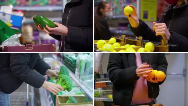 Buy Fresh Fruits Vegetables Healthy Food Collage Food Store Supermarket — стоковое видео