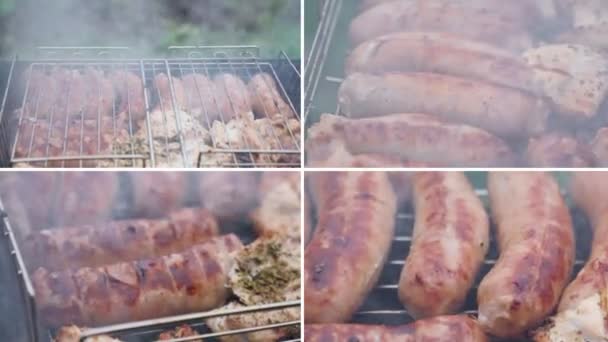Κολάζ Από Διάφορες Εικόνες Γευστικού Φαγητού Μαγειρική Πιάτα Κρέας Λουκάνικα — Αρχείο Βίντεο