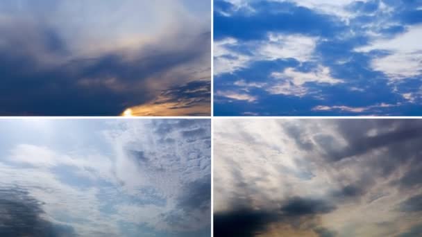 Time Lapse Clouds Sky Fast Motion Collage Footage Montage Different — Vídeos de Stock