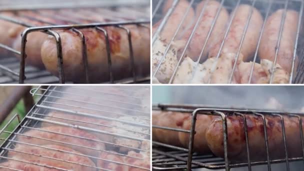 Cooking Meat Food Collage Sausages Meat Collage Banner Cooking — Stockvideo