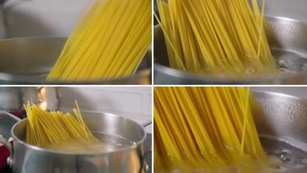 Pasta Boiled Water Cooking Italian Dish Collage Cooking Home Food — ストック動画