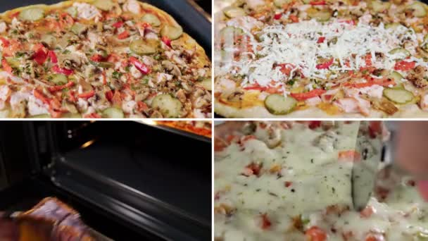Collage Con Diversi Tipi Pizza Consistenza Sfondo Bandiera Alimentare Collage — Video Stock