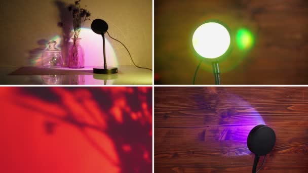 Sunset Projector Lamp Table Multi Colored Rgb Home Decor Collage — Vídeo de stock
