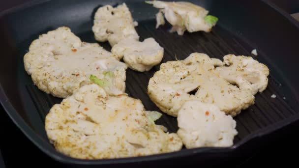 Cauliflower Steaks Cooking Healthy Eating Plant Based Meat Substitute Concept — Stock Video