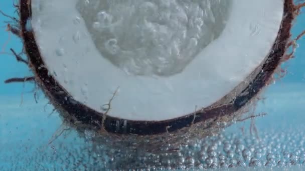 Owoce Kokosowe Zbliżenie Wodzie Pod Wodą Makro Bąbelki Wody Świeże — Wideo stockowe