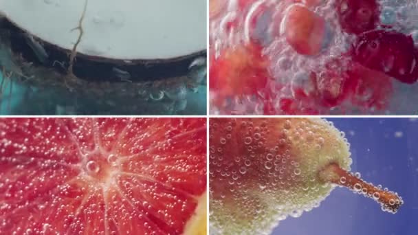 Healthy Eating Collection Colored Fruits Berries Collage — Vídeo de Stock