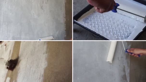 Wall Painting Repair White Paint Collage White Paint Applied Roller — Wideo stockowe