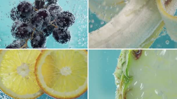 Sfondo Frutti Frutta Matura Mista Cibo Fresco Collage Frutta Sano — Video Stock