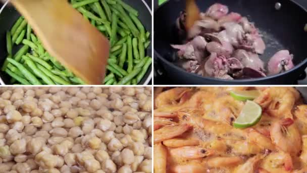Cucinare Casa Primo Piano Collage Diversi Assortimenti Alimenti — Video Stock