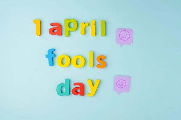 April Fools Day Concept Blue Background Flat Lay — Stock Photo, Image