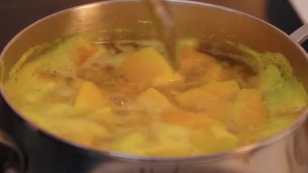 Sopa Crema Calabaza Vegetariana Cocinar Calabaza Hervida Comida Vegetal Saludable — Vídeos de Stock