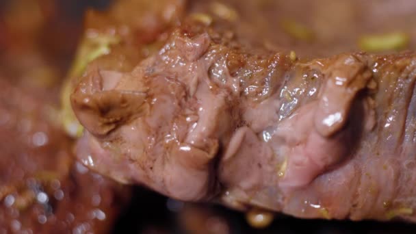 Grătar Carne Vită Grătar Bucătărie Aproape Macro — Videoclip de stoc
