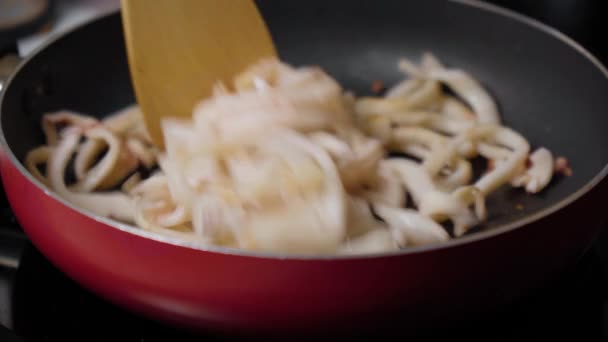 Frigideira Fritar Anéis Lulas Fritas Receita Simples Deliciosa Para Lanches — Vídeo de Stock