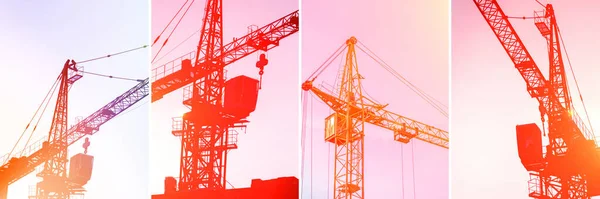 Collage Construction Building Crane Construction Site Background Construction Objects Concepts — Stock Photo, Image