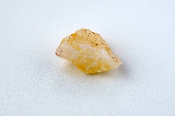 Natural Stone Untreated Citrine Crystal Yellow Quartz Selective Focus White — Zdjęcie stockowe