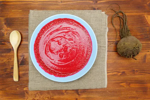 Ein Teller Rote Bete Suppe Gesunde Vegetarische Kost Leckeres Hausgemachtes — Stockfoto