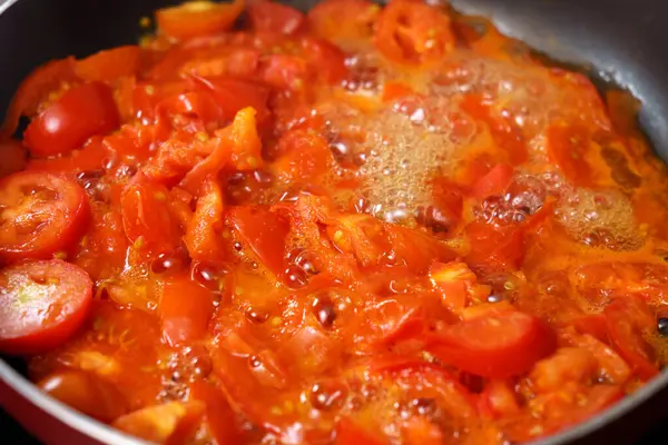 Jugo Tomate Recién Hecho Hierve Una Cacerola Concepto Dieta Para — Foto de Stock